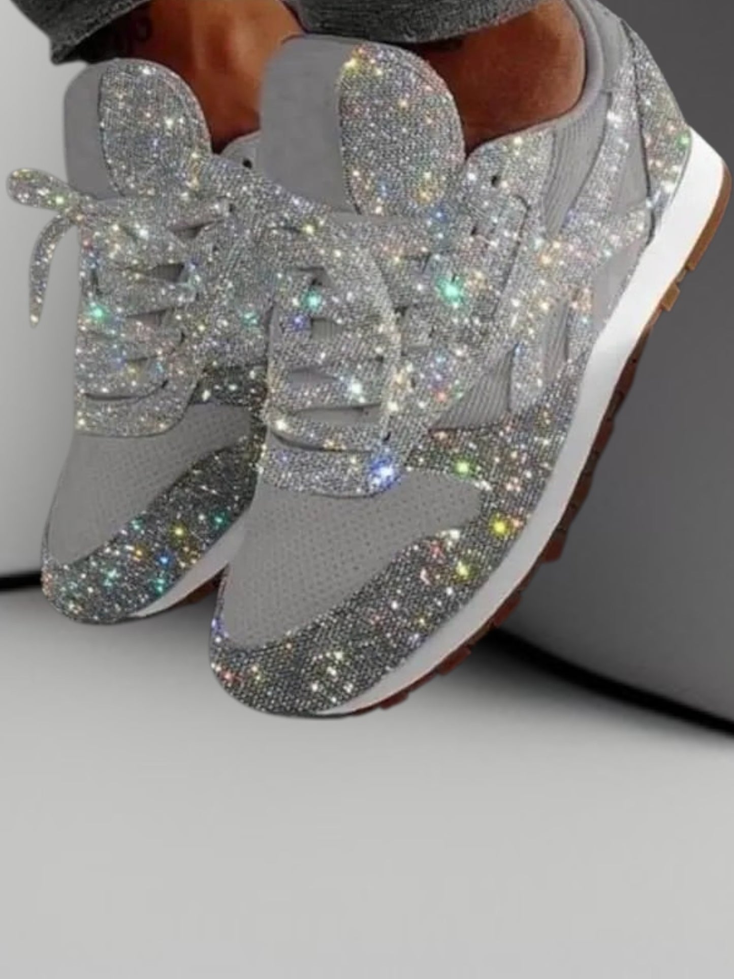 Xyla | Women's Casual Glitter Shoes with Sequins and Lace-up Closure, Medium Heel | Silver
