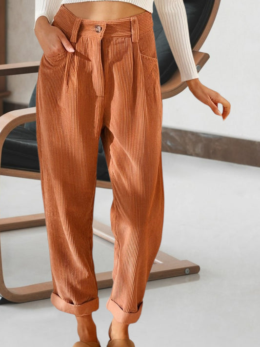 Zell | Women's Relaxed Fit Corduroy Pants in Soft Fabric for All Seasons | Apricot