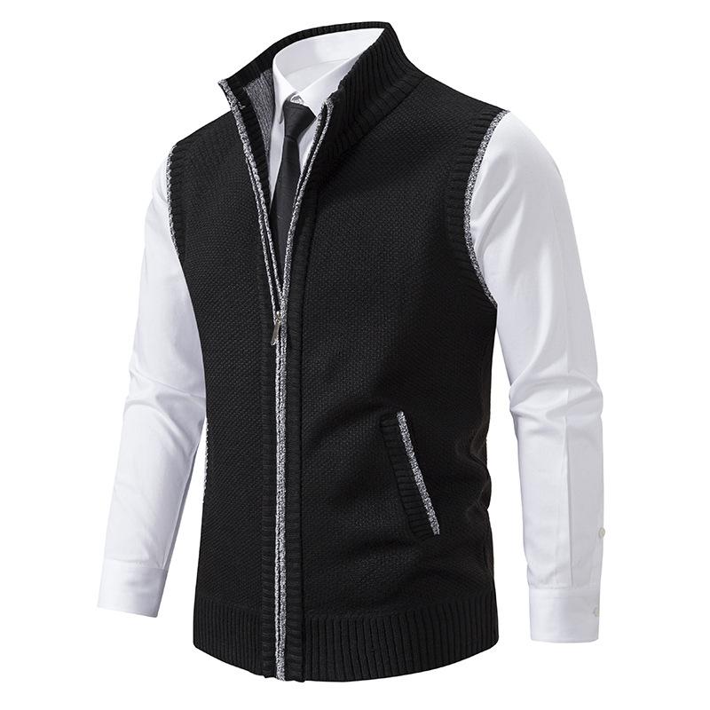Zip Front, Mock Neck Vest for Men | Regular Fit | Black
