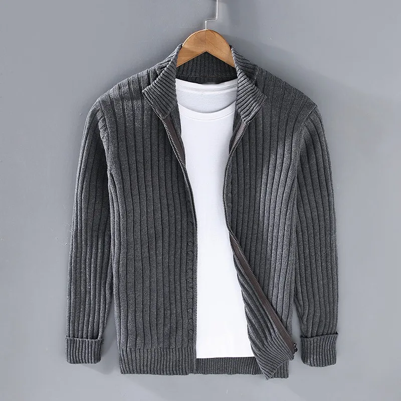 Zip Up Cardigan for Men | Full-Zip, Ribbed Cuffs | Dark Gray