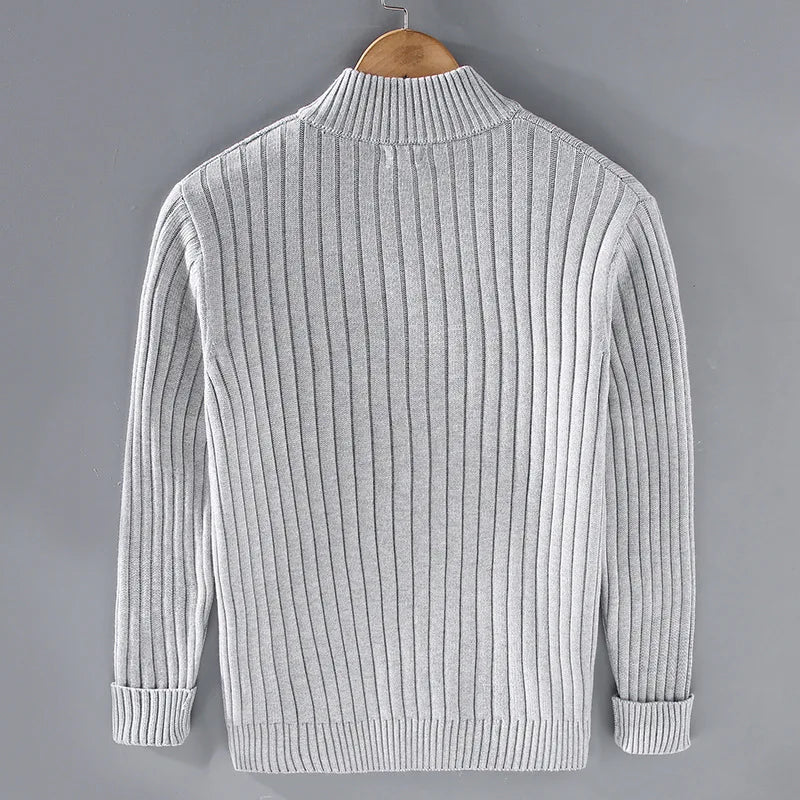 Zip Up Cardigan for Men | Full-Zip, Ribbed Cuffs | Light Gray1