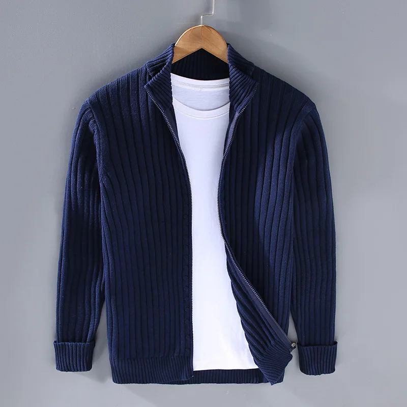 Zip Up Cardigan for Men | Full-Zip, Ribbed Cuffs | Navy Blue