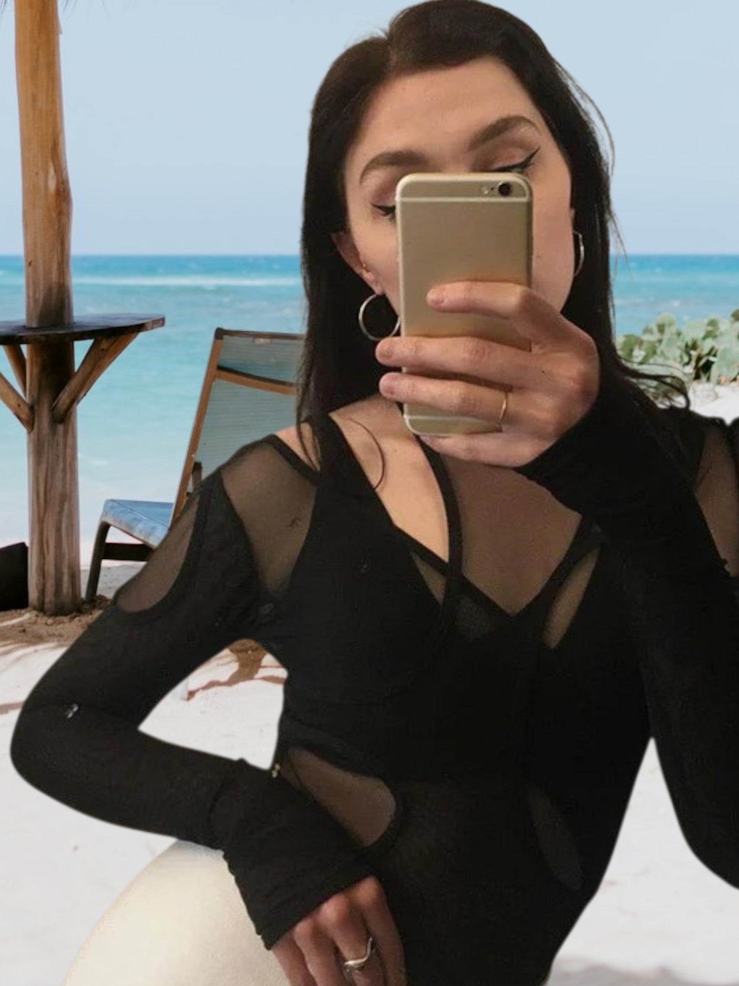 Zivora | Long Sleeve Bodysuit for Women with Unique Graphic Details and Asymmetrical Cut | Black 3