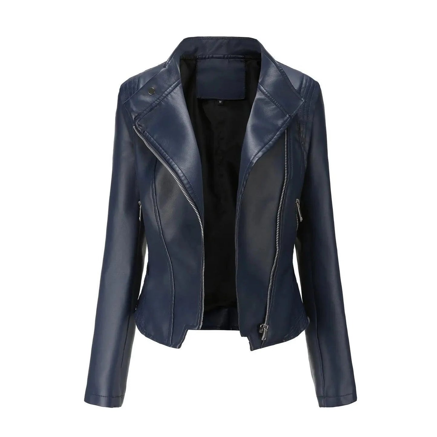 Women's Slim Fit PU Leather Coat - Stylish Zippered Jacket for Casual & Evening Wear