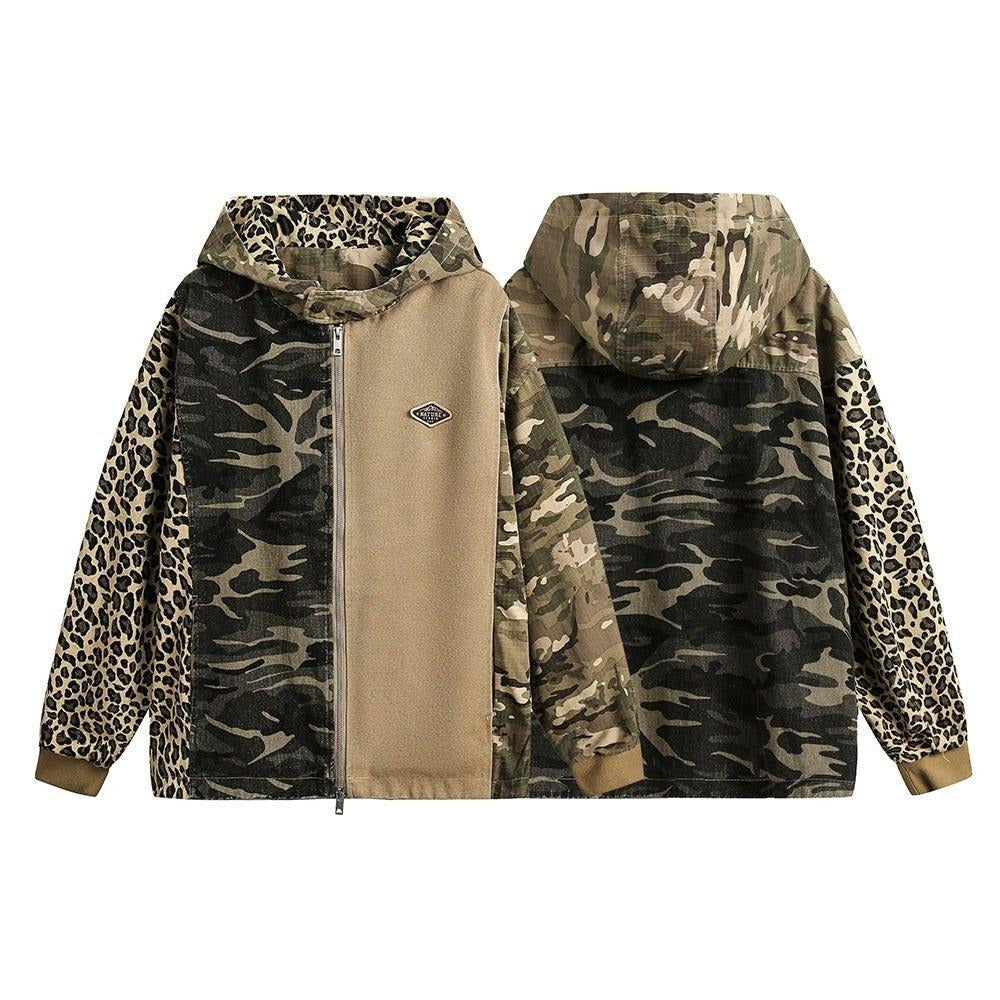 Unisex Camouflage Hooded Denim Jacket – Casual Patchwork Design for All Seasons
