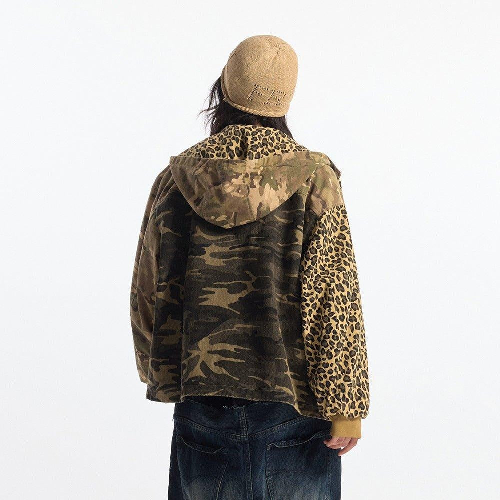 Unisex Camouflage Hooded Denim Jacket – Casual Patchwork Design for All Seasons